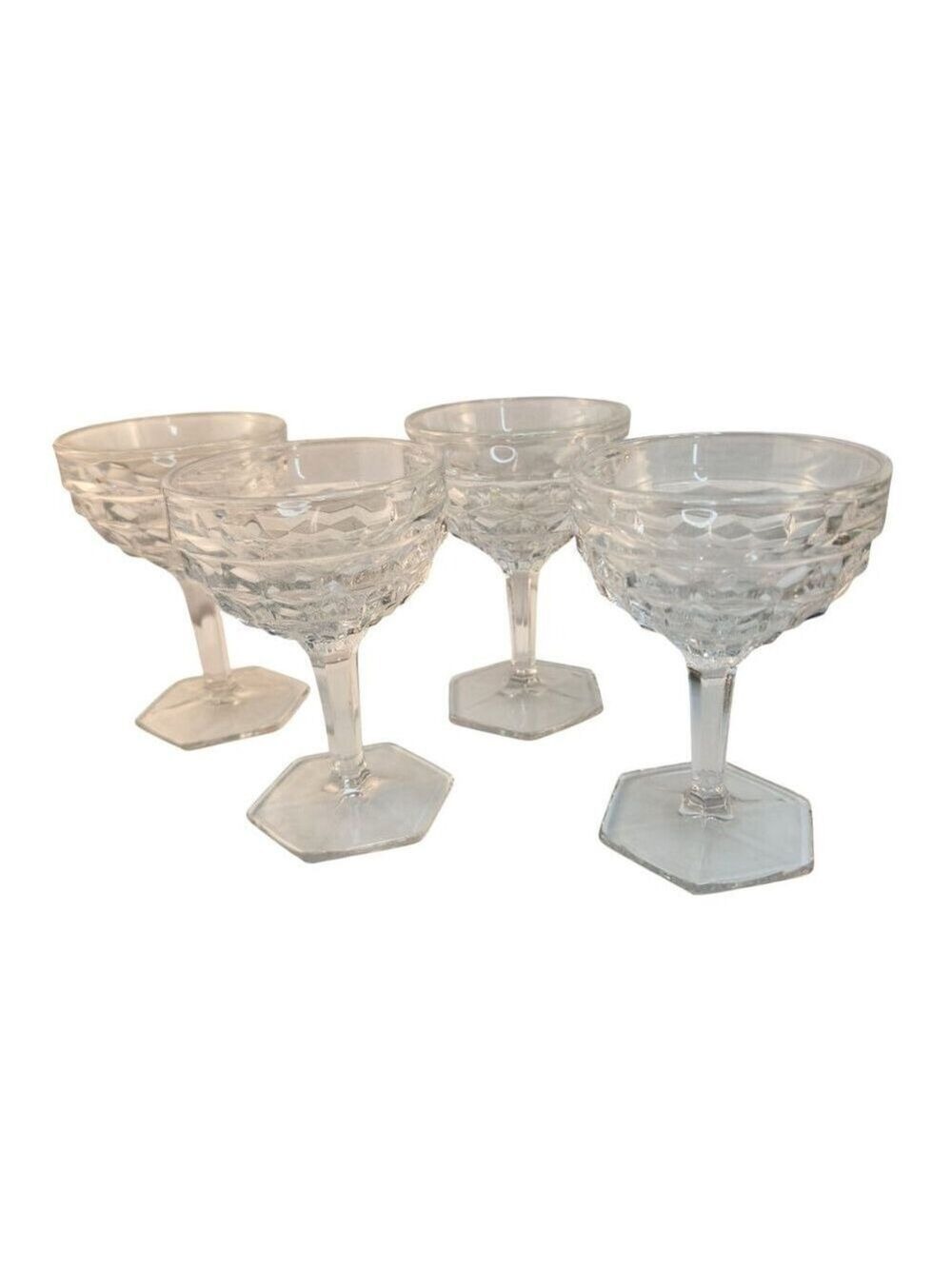 Fostoria American Clear Cubist Champagne Sherbet Hex Footed 1960s Host